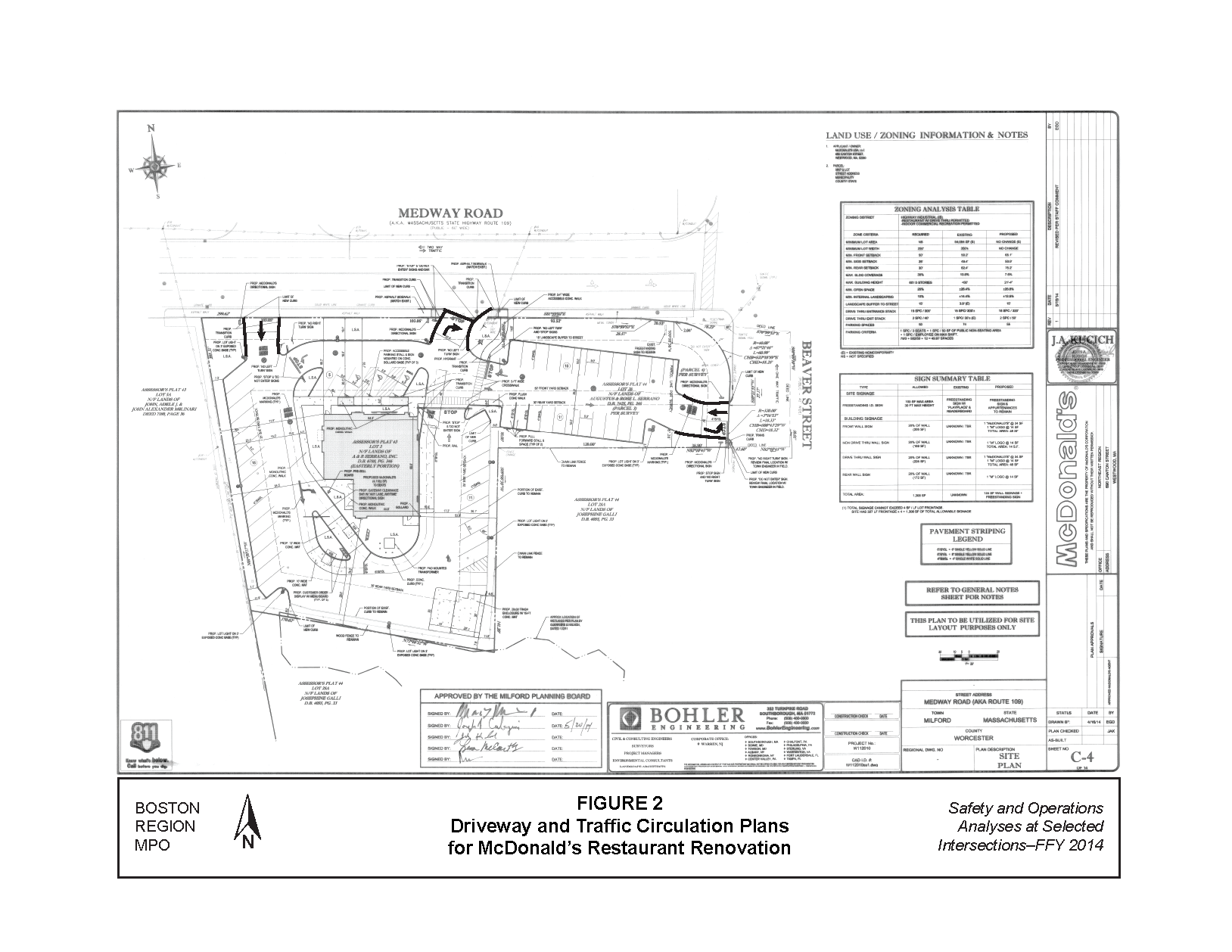 FIGURE 2. Computer-drawn plan that shows driveway locations and traffic circulation plans for McDonald’s restaurant renovation.